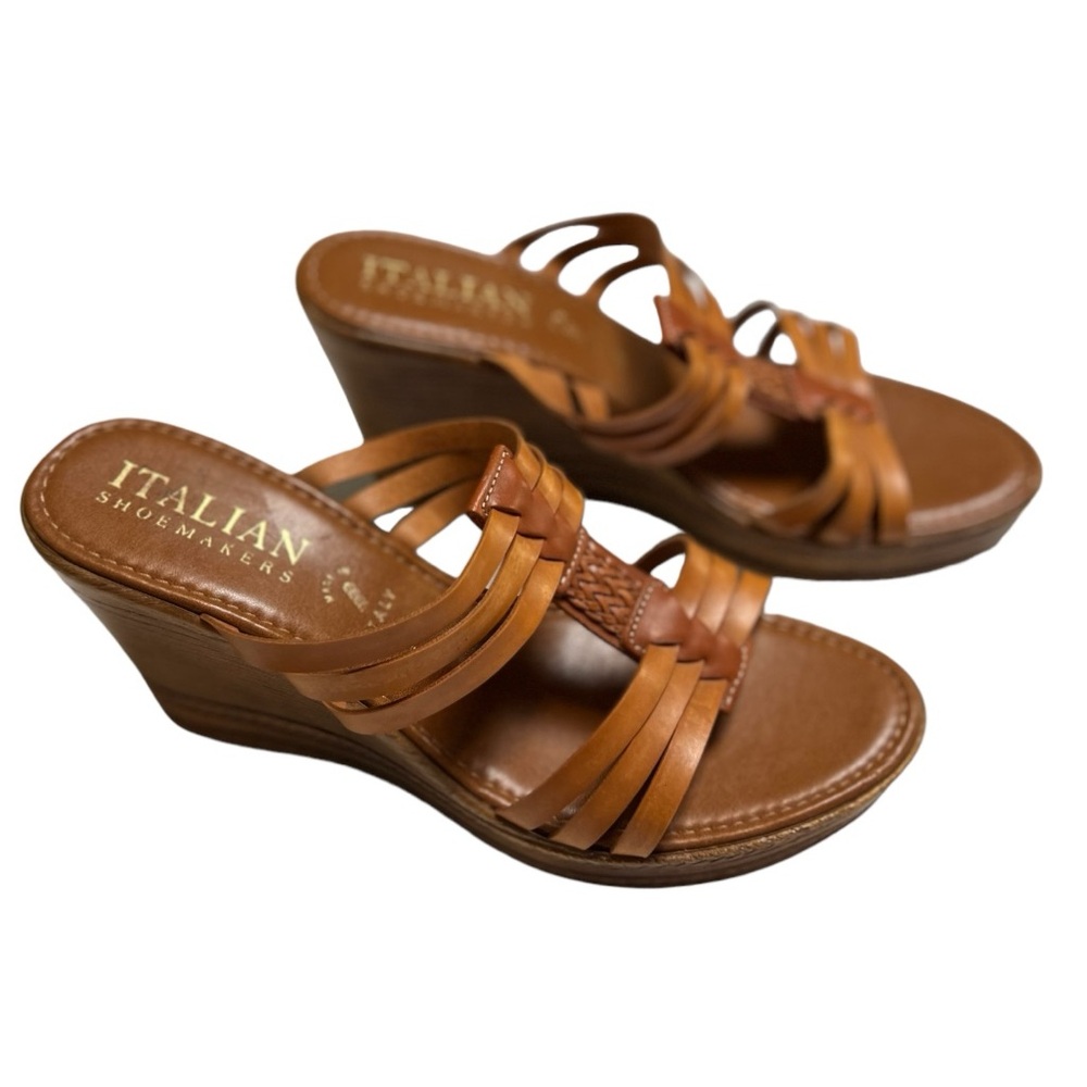 Italian Shoemakers Leather Wedge Sandal Brown Size 10